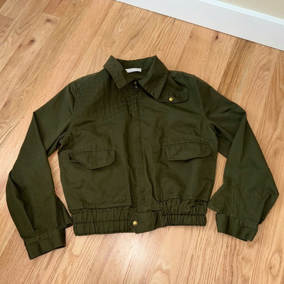 TWINSET 100% Cotton Olive Military Green Zip Jacket Eagle Embroidered Size M - Picture 3 of 12